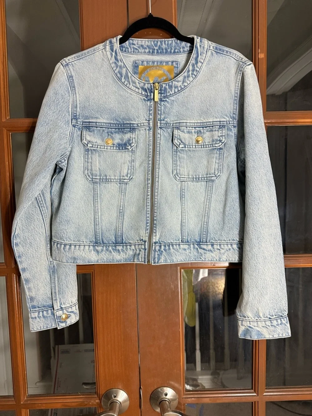 NWOT Michael Kors Light Wash Denim Zip Jacket with Gold-Tone Hardware
